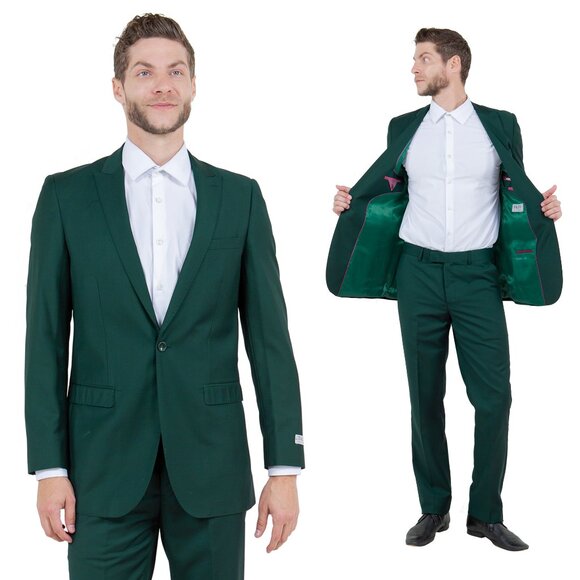 Mens 2-Piece Pick Stitch Suit, Slim-Fit Green - Picture 1 of 7